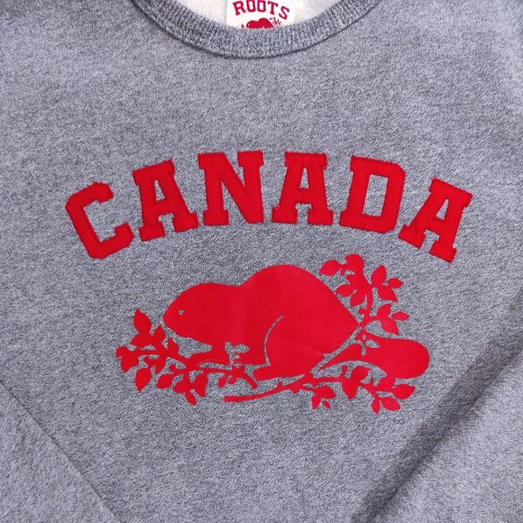 Roots Red and Grey Cozy Boyfriend Crew Sweatshirt - Picture 2 of 7